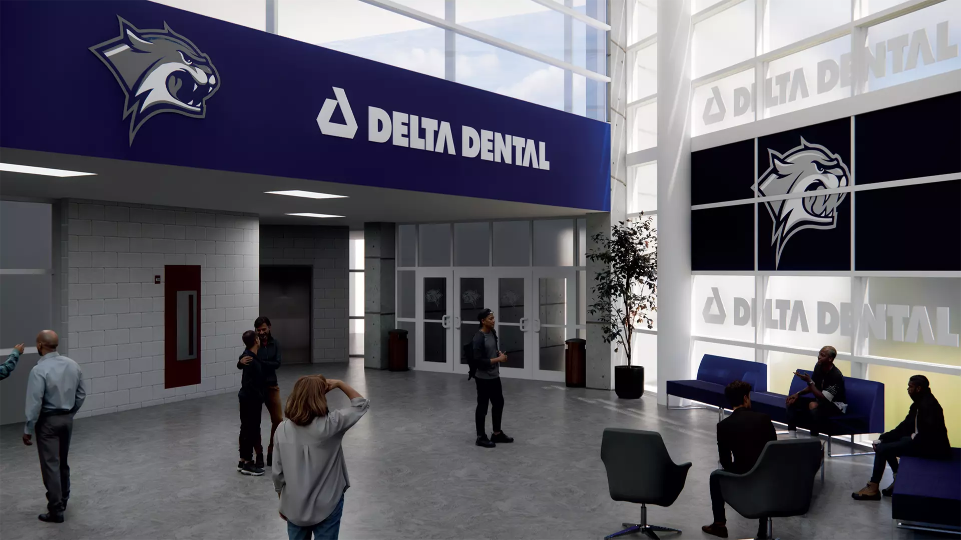 Artist rendition of the Delta Dental Lobby in the Whittemore Center