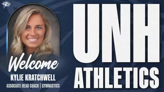 Graphic picturing new gymnastics associate head coach Kylie Kratchwell