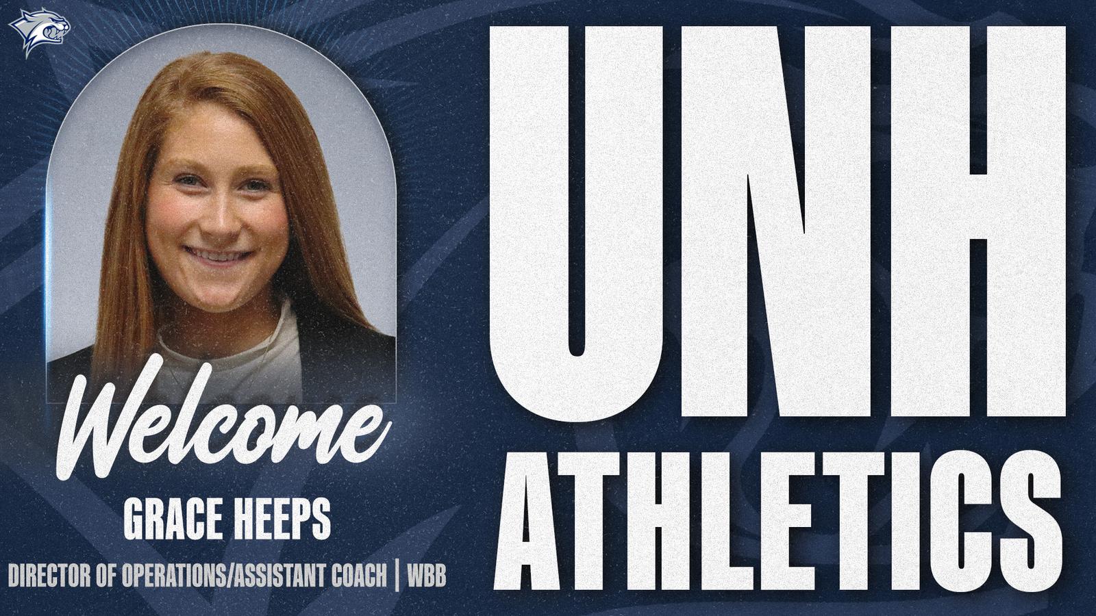 Graphic of Grace Heeps hired as new WBB Director of Operations/Assistant Coach