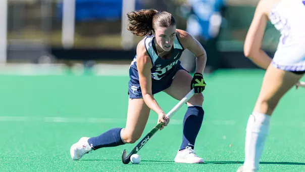 Abigail Armlin strikes the ball in an Oct. 5, 2025 game vs. Stonehill