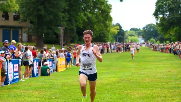 UNH runner Gavin Malark approaches the finish line at the 2026 Suffolk Short Course Classic