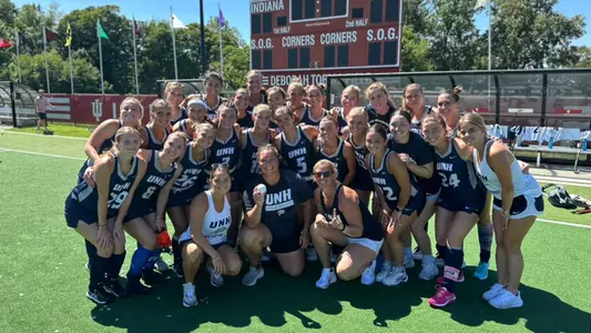 UNH field hockey team celebrates first career win for head coach Sarah Mansfield-Lahl (Sept 6, 2026)