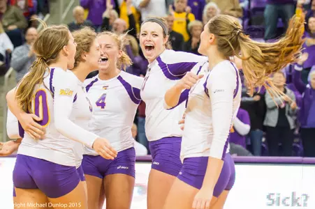 UNI volleyball celebration