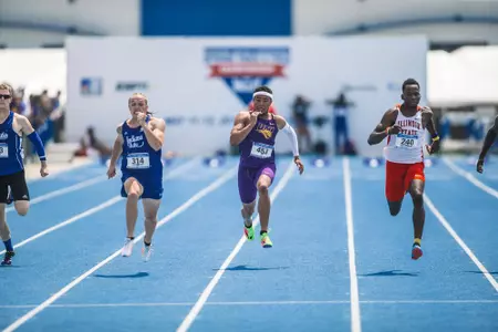 Action at the 2018 MVC Track and Field Championships at the Gibson Track and Field Complex in Terre Haute, Indiana