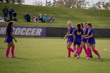 UNI soccer celebrates a goal in its match against Illinois State on Oct. 22, 2023