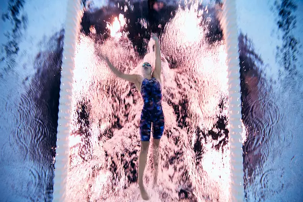 NANTERRE, FRANCE - AUGUST 31: (EDITORS NOTE: Image was captured using an underwater robotic camera.) Olivia Chambers of Team United States competes during the Women's 400m Freestyle S13 Heats on day three of the Paris 2024 Summer Paralympic Games at Paris La Defense Arena on August 31, 2024 in Nanterre, France. (Photo by Adam Pretty/Getty Images)