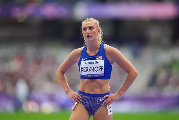 Erin Kerkhoff of United States of America in action in Women's 100m - T13 Round 1 during the Paris 2024 Paralympic Games at Stade de France on September 3, 2024. (Photo by Ulrik Pedersen/NurPhoto via Getty Images)