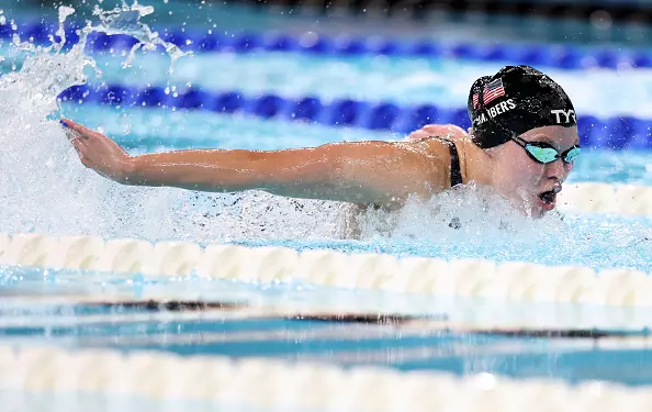 NANTERRE, FRANCE - SEPTEMBER 03: Olivia Chambers of Team United States competes during the Women's 200m Individual Medley - SM13 Final on day six of the Paris 2024 Summer Paralympic Games at Paris La Defense Arena on September 03, 2024 in Nanterre, France. (Photo by Sean M. Haffey/Getty Images)