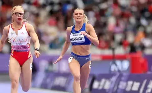 PARIS, FRANCE - SEPTEMBER 03: Erin Kerkhoff of Team United States competes during the Women's 100m T13 Round 1 on day six of the Paris 2024 Summer Paralympic Games at Stade de France on September 03, 2024 in Paris, France. (Photo by Ezra Shaw/Getty Images)