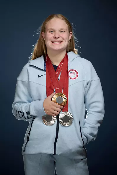 PARIS, FRANCE - SEPTEMBER 06: U.S. Paralympian Olivia Chambers poses for a photoat the USA House at Paralympics Paris 2024 on September 06, 2024 in Paris, France. (Photo by Joe Scarnici/Getty Images for USOPC)