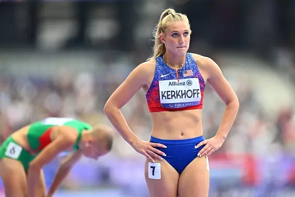 PARIS, FRANCE - SEPTEMBER 07: Erin Kerkhoff of Team USA competes in Women's 400m T13 Final on day ten of the Paris 2024 Summer Paralympic Games at Stade de France on September 07, 2024 in Paris, France. (Photo by Marco Mantovani/Getty Images)