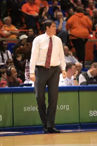 Runnin' Rebel head coach Dave Rice in the first half. (Brian Losness-USA TODAY Sports)