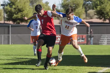 Rodrigo Fuentes notched the Rebels' first goal of the game against the Leathernecks.