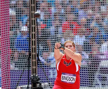 Amanda Bingson finished second at the IAAF Continental Cup held in Morocco Sunday.