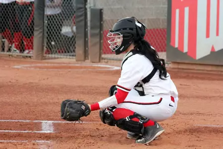 Emily Haslinger had two hits, including a two-run home run, in UNLV's 5-2 loss to Maryland Saturday.