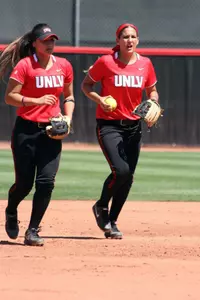Garie Blando (left) and Alyssa Cordova combined for six hits, three runs and two RBI in UNLV's wins Saturday.