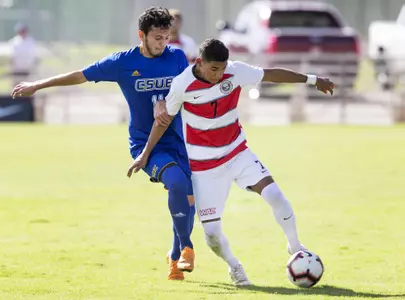 Jesus Partida gets held during Men's Soccer vs CSU Bakersfield.
September 30, 2018
(Lonnie Timmons III/UNLV Creative Services)