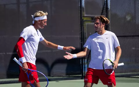 Men’s Tennis vs #75 Wichita State at Fertitta Tennis Complex on March 24, 2025. Rebels won 4-2.
Ilia Snitari and Illia Maksymchuk
