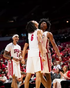 Men's Basketball vs UT Martin at the Thomas & Mack center on November 4, 2025. Rebels lost 81-86.
Tyrin Jones (6) and Jacob Bannarbie (10)