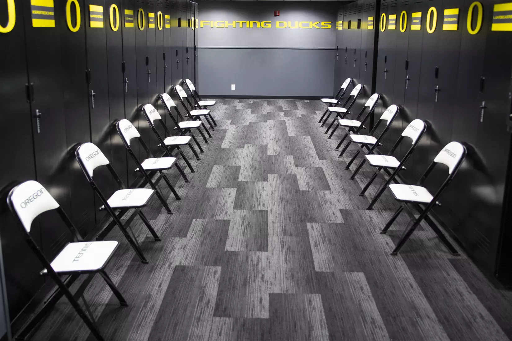 The Oregon Ducks Menâ??s Tennis locker room at Mac Court and the Student Tennis Center in Eugene, Oregon on February 02, 2022 (Isaac Wasserman/ Eric Evans Photography)