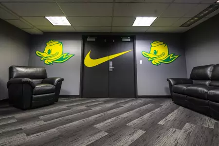 The Oregon Ducks Menâ??s Tennis locker room at Mac Court and the Student Tennis Center in Eugene, Oregon on February 02, 2022 (Isaac Wasserman/ Eric Evans Photography)