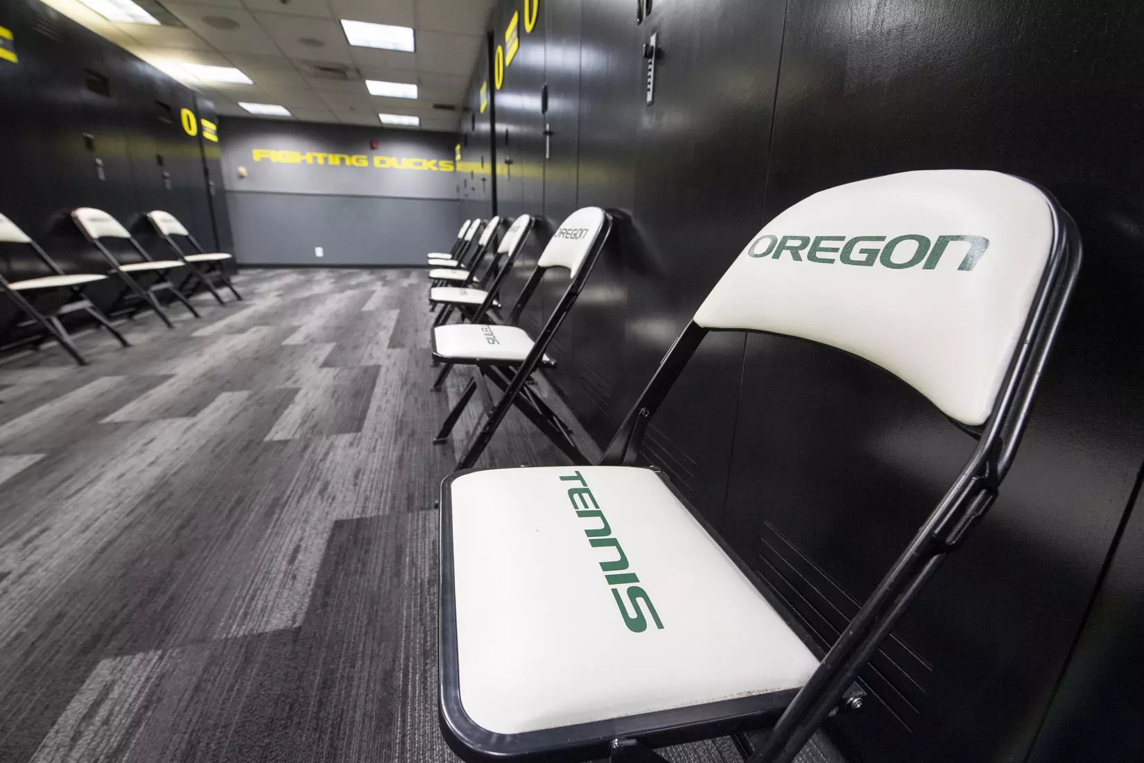 The Oregon Ducks Menâ??s Tennis locker room at Mac Court and the Student Tennis Center in Eugene, Oregon on February 02, 2022 (Isaac Wasserman/ Eric Evans Photography)
