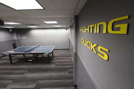 The Oregon Ducks Menâ??s Tennis locker room at Mac Court and the Student Tennis Center in Eugene, Oregon on February 02, 2022 (Isaac Wasserman/ Eric Evans Photography)