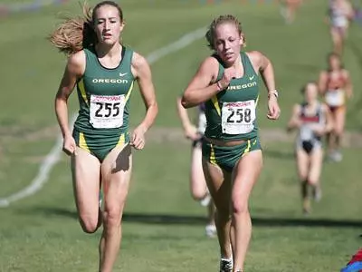 Katie Leary, Zoe Nelson, Oregon Cross Country, 2005 Pac-10 XC Champs, 10-29-05.