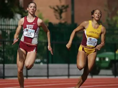 Julie Pickler, WSU / Jacquelyn Johnson, ASU (L-R), Photo by Geoff Thurner.