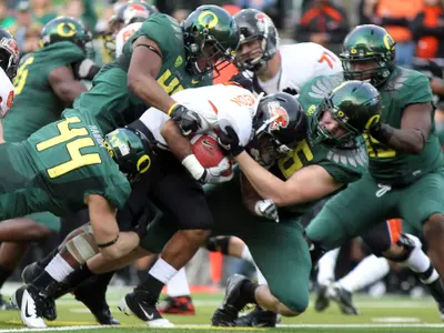 Brandon Hanna, Taylor Hart, Oregon Football 2011, Copyright Geoff Thurner