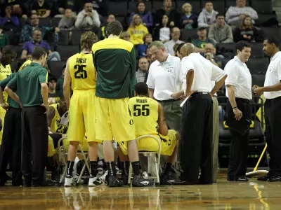 Ducks huddle at a timeout