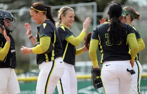 Brittany Rumfelt & Courtney Ceo, 2011 Oregon Softball Photo by Geoff Thurner
