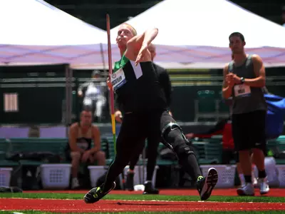 Cyrus Hostetler, Javelin Throw, 2012 Olympic Trials, Photo by Chris Sugidono