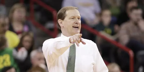 Oregon head coach Dana Altman instructs