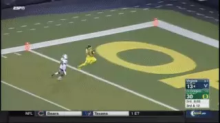 Devon Allen TD catch vs. Virginia GIF hurdle celebration