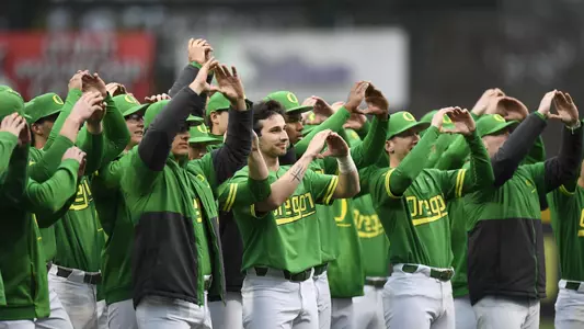 The St. John’s Red Storm take on the Oregon Ducks at PK Park in Eugene, Oregon on February 27, 2022 (Isaac Wasserman/ Eric Evans Photography)