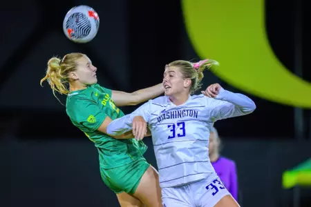 The University of Oregon Ducks Soccer team played the University of Washington Huskies in a home match at Papé Field in Eugene, Oregon, on Oct. 13, 2023. (Eric Becker/GoDucks)