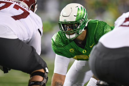 The Oregon Ducks take on the Washington State Cougars at Autzen Stadium in Eugene, Oregon on November 13, 2021 (Isaac Wasserman/ Eric Evans Photography)