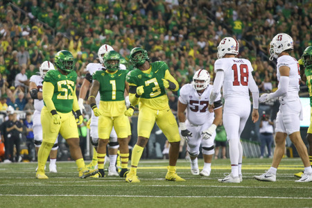 The Oregon Ducks take on the Stanford Cardinal at Autzen Stadium in Eugene, Oregon on October 1, 2022. (Jackson Fisk/ Eric Evans Photography)