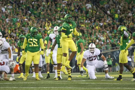 The Oregon Ducks take on the Stanford Cardinal at Autzen Stadium in Eugene, Oregon on October 1, 2022. (Jackson Fisk/ Eric Evans Photography)