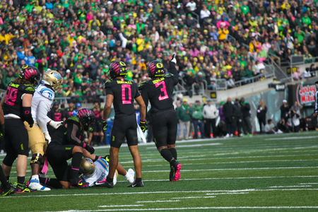 The Oregon Ducks take on the Ucla Bruins at 12:30pm in Eugene, Oregon on Oct 22, 2022. (Jackson Fisk/ Eric Evans Photography)
