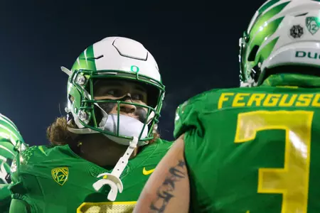 The Oregon Ducks take on then UCLA Bruins at 7:30 pm in Eugene, Oregon on Nov 19, 2022.  (Jackson Fisk / Eric Evans Photography)