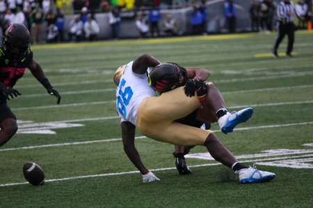 The Oregon Ducks take on the Ucla Bruins at 12:30pm in Eugene, Oregon on Oct 22, 2022. (Jackson Fisk/ Eric Evans Photography)