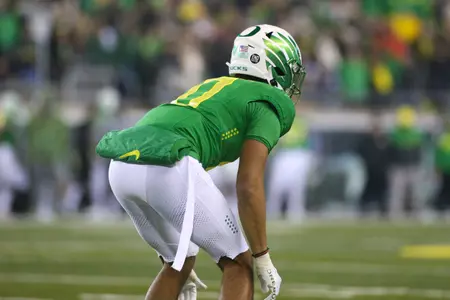 The Oregon Ducks take on then UCLA Bruins at 7:30 pm in Eugene, Oregon on Nov 19, 2022.  (Jackson Fisk / Eric Evans Photography)