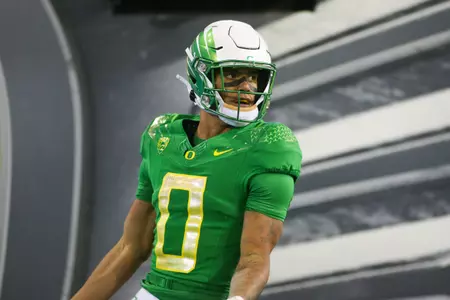 The Oregon Ducks take on then UCLA Bruins at 7:30 pm in Eugene, Oregon on Nov 19, 2022.  (Jackson Fisk / Eric Evans Photography)