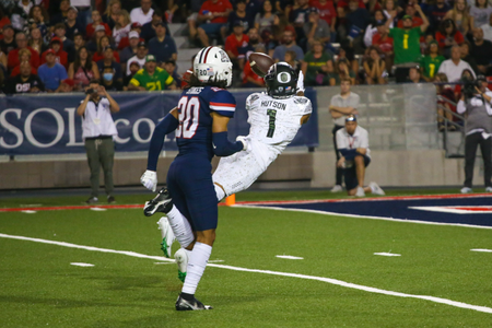 The Oregon Ducks take on the Arizona Wildcats at 6pm in Tucson, Arizona on Oct 8, 2022. (Jackson Fisk/ Eric Evans Photography)