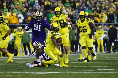 The Oregon Ducks take on the Washington Huskies at 4 pm in Eugene, Oregon on Nov 12, 2022.  (Jackson Fisk/ Eric Evans Photography)