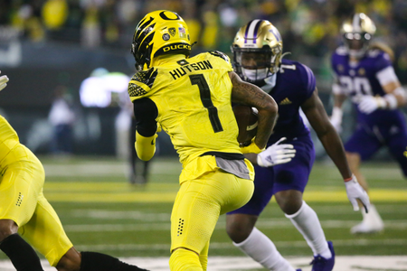 The Oregon Ducks take on the Washington Huskies at 4 pm in Eugene, Oregon on Nov 12, 2022. (Jackson Fisk/ Eric Evans Photography)