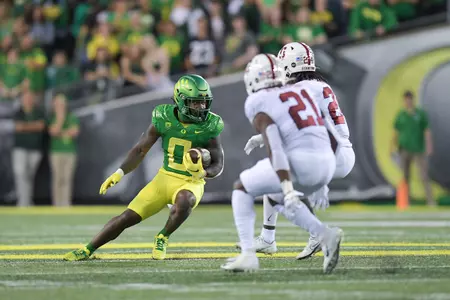 The Oregon Ducks take on the Stanford Cardinal at Autzen Stadium in Eugene, Oregon on October 1, 2022 (Isaac Wasserman/ Eric Evans Photography)