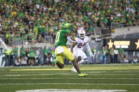 The Oregon Ducks take on the Stanford Cardinal at Autzen Stadium in Eugene, Oregon on October 1, 2022. (Jackson Fisk/ Eric Evans Photography)